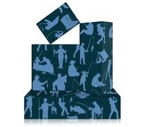 Papel de regalo de hombre de pesca para hombres, 4 papeles de regalo azules con diseño de silueta de caña de pescar, hoja de regalo para el día del padre, Navidad, cumpleaños, papá, marido, novio