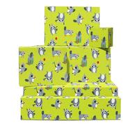 Papel de regalo de mapache para cumpleaños - 6 hojas de papel de regalo ecológico - Mapaches de fiesta - Papel de regalo verde para hombre mujer niña - Viene con pegatinas - Por Central 23