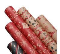 Papel de regalo de Navidad - 5 hojas de papel para envolver regalos navideños | Rollo de embalaje para cumpleaños, casa, familia, amigos, colegas, celebración