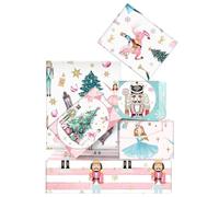 Papel de regalo de Navidad, 6 hojas, diseño de cascanueces de Navidad, príncipe, ballet, niñas, papel de regalo, color rosa