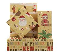 Papel de regalo de Navidad feliz año nuevo, 4 hojas en 4 diseños, doblado plano 20 x 30 pulgadas por hoja, papel Kraft Papá Noel muñeco de nieve pingüino de alpaca, papel kraft surtido de regalo de Navidad para niños, niñas, niños, hombres, mujeres, papel decorativo único de Navidad y envoltura de regalo de vacaciones