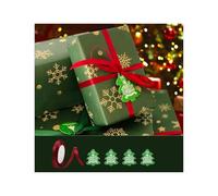 Papel de regalo de Navidad, papel de regalo de Kraft reciclado hojas grandes con cinta, colgantes de tarjeta de Navidad, papel de regalo de Navidad verde navidad
