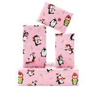 Papel de Regalo de Navidad, Papel de Regalo de Pingüino Rosa de Navidad, 4 Hojas Plegadas de 50 x 70 cm, Papel de Navidad de Pingüino para Año Nuevo, Navidad, Vacaciones de invierno