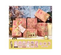 Papel de regalo de Navidad rosa de 70 x 50 hojas con cinta, etiquetas de Navidad, papel de regalo para caja de Navidad, materiales de embalaje, papel de regalo