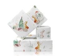 Papel de regalo de Navidad, zorro, conejo, erizo y muñeco de nieve, papeles de regalo de invierno, 4 hojas de invierno en papel blanco, papel decorativo de Navidad para Navidad, cumpleaños, baby