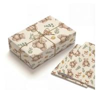Papel de regalo de oso de peluche, 2 hojas de papel de regalo vintage para baby shower con caballo balancín y globo, papel de regalo color crema neutro para fiesta de We Can Bearly Wait y primer