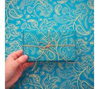 Papel de regalo de Paisley Lokta, hecho a mano y de comercio justo, de origen responsable, respetuoso con el medio ambiente y teñido naturalmente (turquesa)