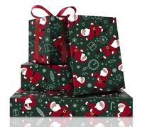 Papel de regalo de Papá Noel bailando, 4 hojas de papel de regalo de Navidad rojo y verde, para hombres, mujeres, niños, niñas, abuelo, papel decorativo de Navidad para Navidad, fiesta de cumpleaños