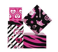 Papel de regalo de princesa para niña, color rosa, negro y blanco, plegado, 4 hojas de 50 x 70 cm por hoja, corazones de leopardo, carruaje, unicornio, corona, patrones, papel de regalo para mamá,