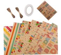Papel de regalo de regalo de cumpleaños regalo papel de envoltura kraft con cuerdas pegatinas para fiestas de boda chicas chicas 15pcs papel de envoltura de regalo