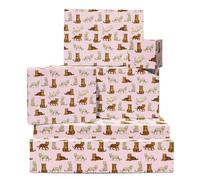 Papel de regalo de tigre, 6 hojas de papel de regalo para niños o amigos, tema de cumpleaños de amantes de los animales, tigres lindos y gatos blancos sobre fondo rosa, reciclable, viene con etiquetas