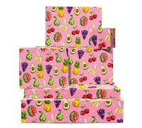 Papel de regalo Disco - 6 hojas de papel de regalo con etiquetas - Frutas Disco - Estrella - Papel de regalo rosa para mujer - Viene con pegatinas - Reciclable - Por Central 23