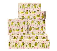 Papel de regalo divertido para cumpleaños - Ranita Vaquera - 6 hojas - Papel de regalo para niños y niñas - Navidad y baby shower - Verde, beige y crema - Incluye etiquetas