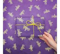 Papel de regalo Dragonfly Lokta, hecho a mano y de comercio justo, de origen responsable, respetuoso con el medio ambiente y teñido naturalmente (morado)