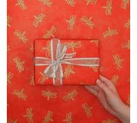 Papel de regalo Dragonfly Lokta, hecho a mano y de comercio justo, de origen responsable, respetuoso con el medio ambiente y teñido naturalmente (rojo)