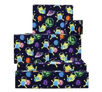 Papel de regalo espacial - 6 hojas de papel de regalo de cumpleaños para niño - Ranas, planetas, estrellas - Papel de regalo divertido para hombre y mujer - Reciclable - Por Central 23