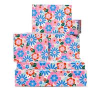 Papel de regalo floral - 6 hojas de papel de regalo para mujeres - Flores retro rosas y azules - Bonito papel de regalo para cumpleaños, boda, aniversario - Reciclable - Por Central 23