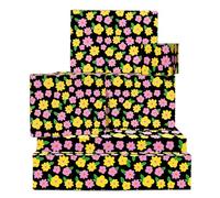 Papel de regalo floral negro - Flores amarillas y rosas - 6 hojas de papel de regalo para ella - Bonito papel regalo para cumpleaños, aniversario, despedida de soltera - Reciclable - Por Central 23