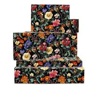 Papel de regalo floral vintage - 6 hojas de papel de regalo - Negro - Papel de regalo para cumpleaños, boda, aniversario - Viene con pegatinas - Reciclable - Por Central 23