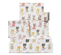 Papel de regalo gato - Gatos con vestidos - Gatita - 6 hojas de papel de regalo para ella - Papel de regalo blanco - Viene con pegatinas - Reciclable - Por Central 23