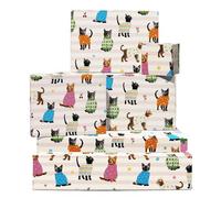 Papel de regalo gatos navideño - 6 hojas de papel de regalo - Gatos en suéteres - Flor, cereza, estrella - Papel de regalo de cumpleaños para mujer - Viene con pegatinas - Por Central 23