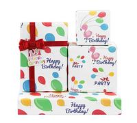 Papel de regalo Happy Birthday, 4 globos plegados, hojas de papel de regalo con cinta y tarjeta, 50 x 70 cm por hoja para niños, niñas y niños