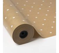 Papel de Regalo Kraft con Lunares Blancos - Rollo Profesional - Marrón - 70 cm x 100 m - 1 Bobina para Envolver Regalos, Packaging y Manualidades