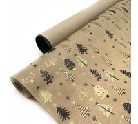 Papel de regalo kraft en rollo de 62CM x 25M para Navidad con diseño de pinos. Ideal para: Comercios, Papá Noel, Reyes Magos y Navidad. (PINOS NAVIDAD)
