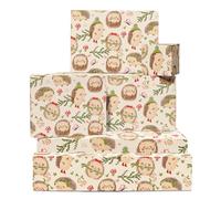 Papel de regalo marrón - 6 hojas de papel de regalo flores para mujer - Erizo, hongo, mariposa - Para cumpleaños, Navidad, aniversario - Viene con pegatinas - Por Central 23