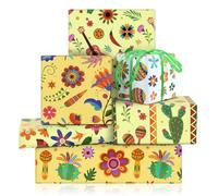Papel de regalo mexicano, papel de regalo con diseño floral mexicano, 50 x 70 cm por hoja, 6 hojas plegadas con cinta, para cumpleaños de carnaval del Cinco de Mayo con temática mexicana