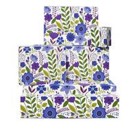 Papel de regalo morado, 6 hojas de papel de regalo floral para mujeres, mamá, esposa, novia, cumpleaños, boda, aniversario, San Valentín, elegante patrón de flores, azul violeta, viene con etiquetas