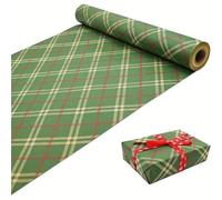 Papel de Regalo Navidad Papel kraft extra ancho de 43 cm x 3 m (16,9 118 pulgadas), elegante estampado cuadros verdes y rojos, resistente al desgarro