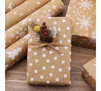 Papel De Regalo Navidad Set, Papel De Regalo Navidad Rollo Grande, Rollo Papel Regalo Kraft Navidad, Papel Craft Rollo Navidad Regalo Vintage Clásico Envolver Navidad Bobina Reciclable 5 Rollo