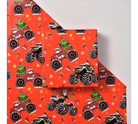 Papel de regalo navideρo Titiweet Monster Truck - 17"" x 16.4 pies - Monster Truck con diseρo de bastones de caramelo de αrboles de Navidad de Pap