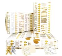 Papel De Regalo,Papel De Regalo Cumpleaños 85 * 60cm 4 Hojas 4 Cuerda De Mariposa Oro,2 Tarjeta Felicitation,4 Etiquetas ,Papel Regalo Para Niña,Niño,Mujeres,Hombres, Mamá, Papá