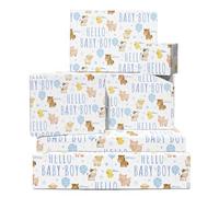 Papel de regalo para bebé, 6 hojas de papel de regalo con animales de granja y globos, para baby shower, cumpleaños, bautizo, revelación de género, azul hola, viene con etiquetas Central 23