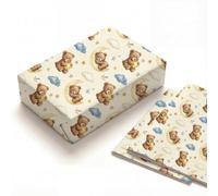 Papel de regalo para bebé niño con diseño de oso durmiendo en la luna, hojas plegadas planas gruesas de 120 g/m², bonito papel de regalo para recién nacidos, regalo neutro de género dulce para niños