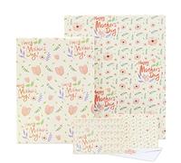 Papel de regalo para el día de la madre, papel de regalo Kraft floral para mamá y mujer, 6 hojas de papel de regalo reciclable con tarjeta de felicitación y pegatina para decoración de fiesta