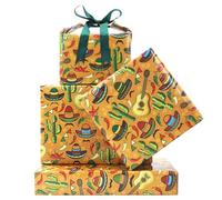 Papel de regalo para fiesta mexicana, cactus, chile, pimienta, sombrero, guitarra, bigote, impreso, papel de regalo de fiesta mexicana, plegado plano para temática mexica