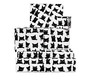 Papel de regalo para gatos - Gato negro - Respetuoso con el medio ambiente - 6 hojas Papel de regalo - Para mamá gato, Padre peluquero - Viene con pegatinas - Central 23