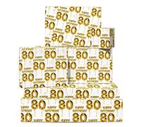 Papel de regalo para hombre - 6 hojas de papel de regalo blanco y etiquetas - Regalo de 80 cumpleaños - Papel de regalo de feliz cumpleaños para mujer - 80 años - Para mamá papá - Por Central 23