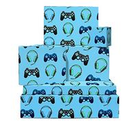 Papel de regalo para jugadores - Papel de regalo para niños - 6 hojas de papel de regalo - Para novios de hombres y niños - Viene con etiquetas y pegatinas divertidas - Reciclable - Por Central 23