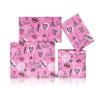 Papel de regalo para niñas de moda parisina, color rosa moderno con la Torre Eiffel, papel de envoltura de joyas, 4 hojas de 50 x 70 cm, para niñas y mujeres, cumpleaños, bodas, decoración de fiestas