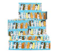 Papel de regalo perros - 6 hojas de papel de regalo de cumpleaños - Línea Dog Conga - Para hombre mujer amantes de los perros - Papel de regalo azul - Viene con pegatinas - Por Central 23