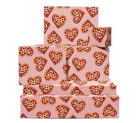 Papel De Regalo Pizza - Corazón - 6 Hojas De Papel De Regalo De Cumpleaños Rosa Divertido Para Hombre Y Mujer - Para Aniversario San Valentin - Viene Con Pegatinas - Por Central 23
