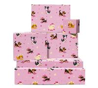 Papel de regalo rosa, 6 hojas de papel de regalo para amantes de los perros, niños o amigos, cumpleaños, Navidad, baby shower, lindos cachorros con sombreros y botas, viene con etiquetas Central 23