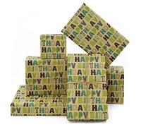 Papel de regalo verde feliz cumpleaños para hombres mujeres niños niñas niños 6 hojas 50 x 70 cm por hoja marrón Kraft reciclado, papel regalo para baby showers Papa All Cumpleaños