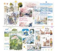 Papel Decoupage para Scrapbooking con Impresiones de Paisajes Naturales en Estilo Acuarela Tema de Viaje Papel Collage Papel Decorativo Adorno de Pared para Diario (Scenery)