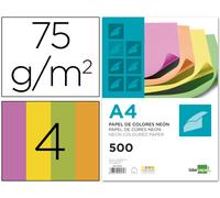 PAPEL COLOR LIDERPAPEL A4 75G/M2 NEON 4 COLORES SURTIDOS PAQUETE DE 500
