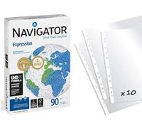 Papel Fotocopiadora Navigator DIN A4 90 g + Fundas Multitaladro Q-Connect - Papel multiusos para impresora - OFFICEPAPER (500 hojas + 10 fundas) Oficinas, Estudiantes - Archivos, presentaciones.